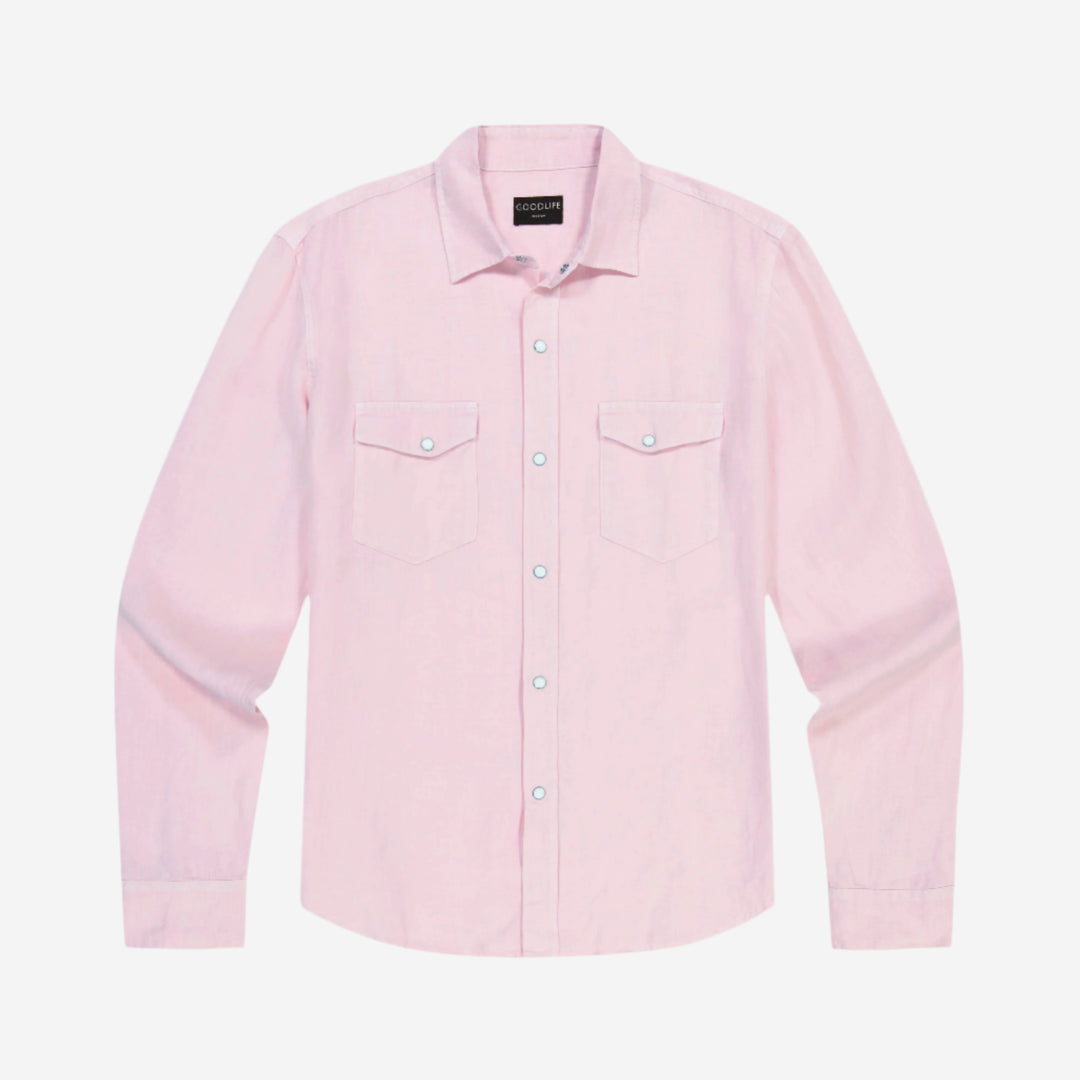 4corner linen snap shirt candy pink