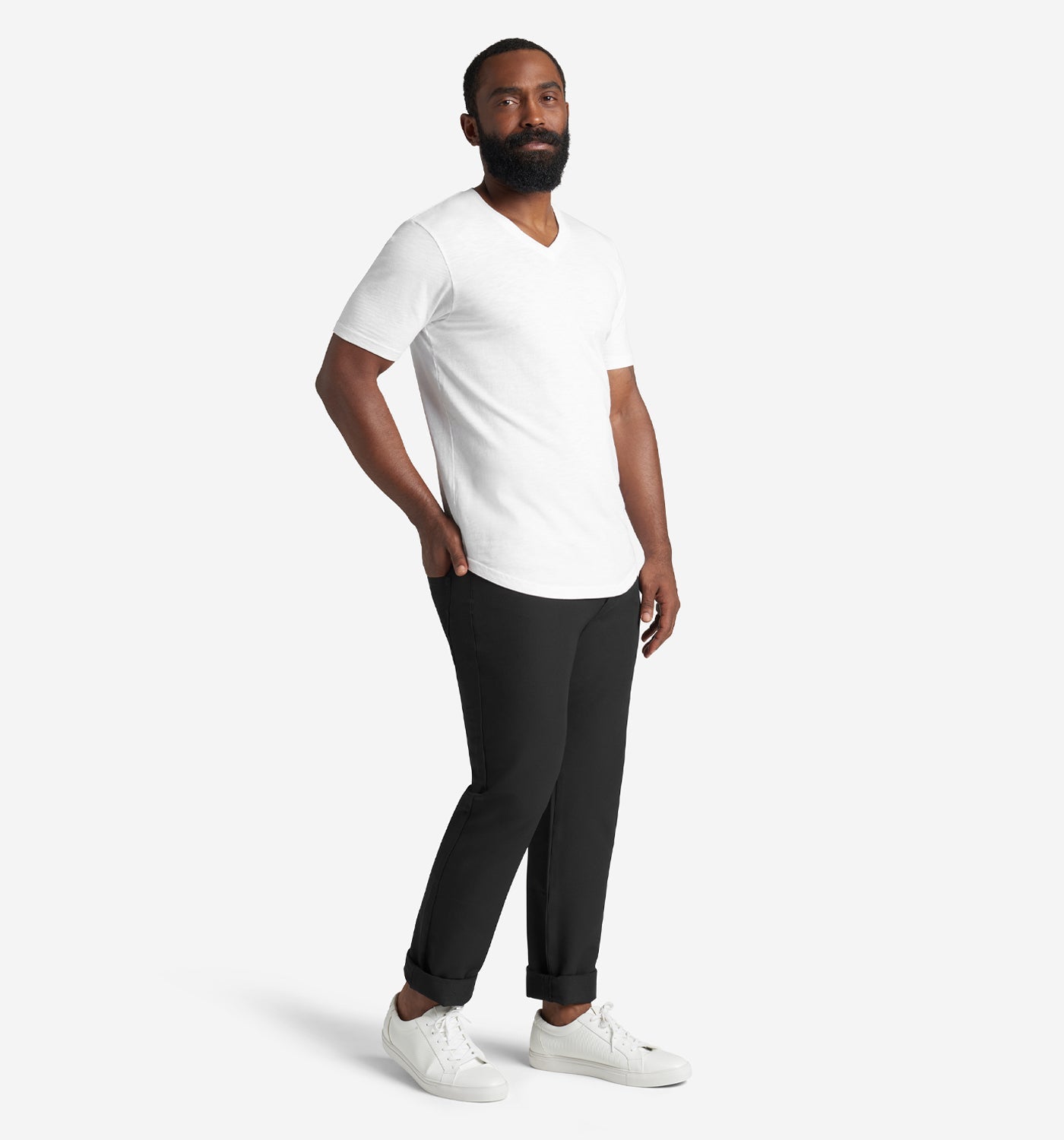 White Slub Scallop V-Neck T-Shirt | Goodlife
