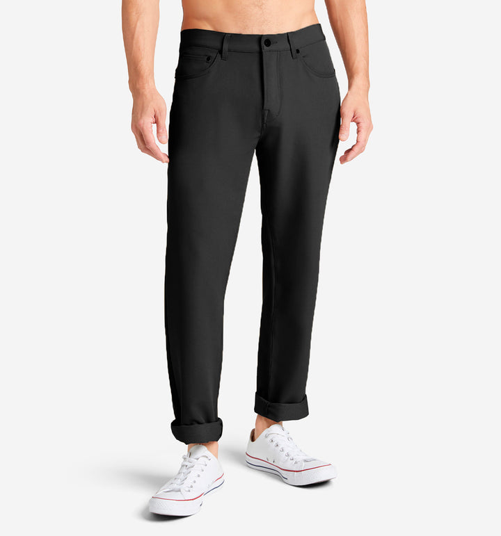 stretch poly twill 5 pocket pant black