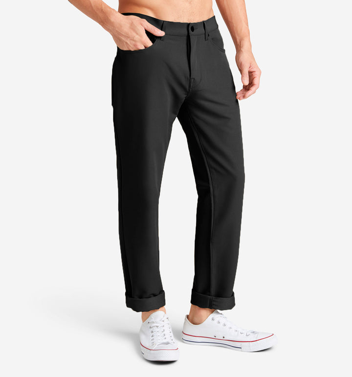 stretch poly twill 5 pocket pant black