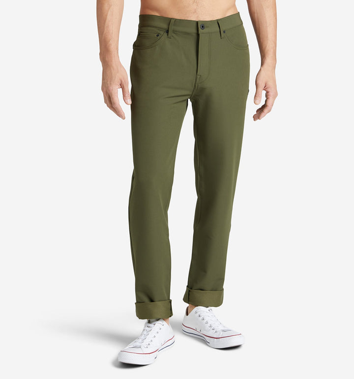stretch poly twill 5 pocket pant olive