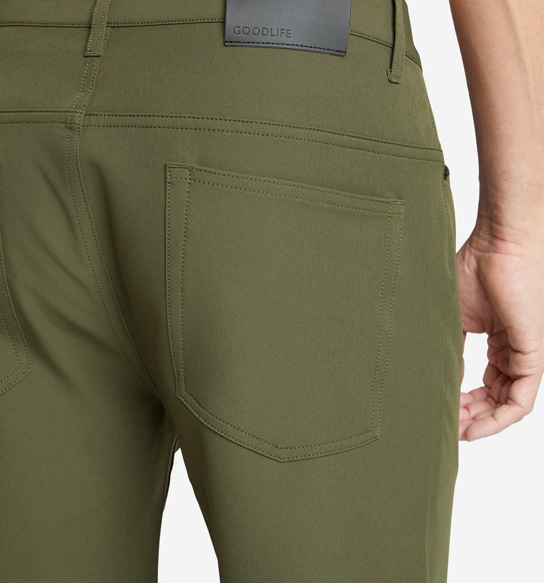 stretch poly twill 5 pocket pant olive
