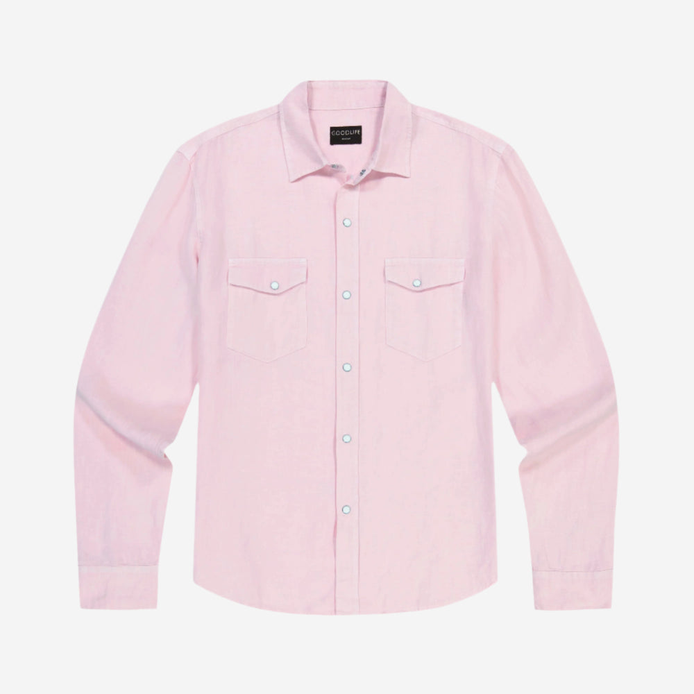 4corner linen snap shirt candy pink