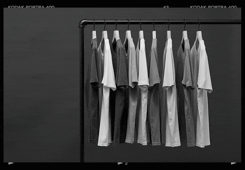 animated gif of tee shirts hanging on a clothing rack