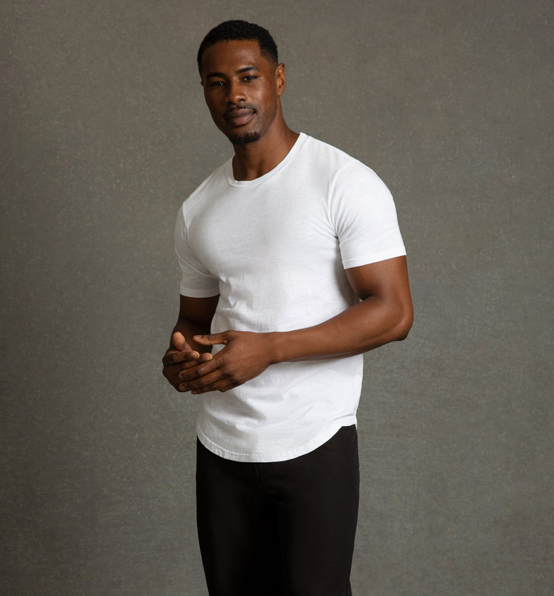 slub scallop crew white