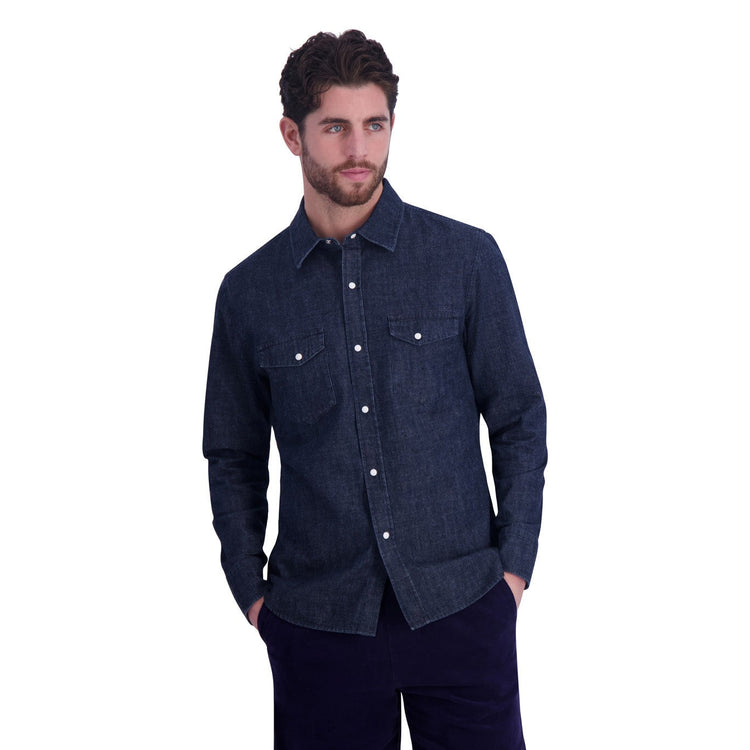 4corner denim snap shirt indigo