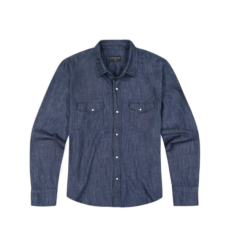 4corner denim snap shirt indigo