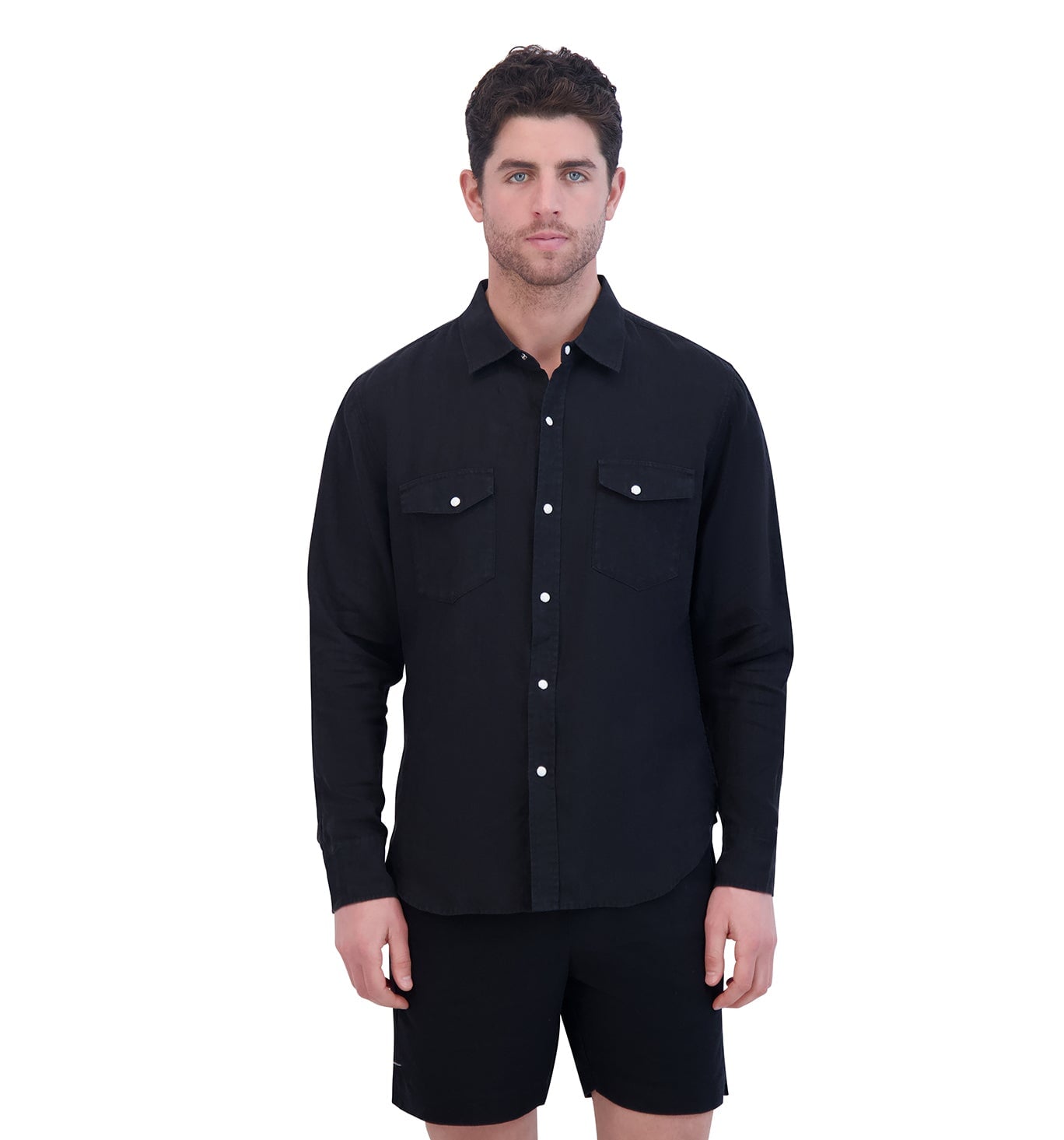 4Corner Linen Snap Shirt | Black