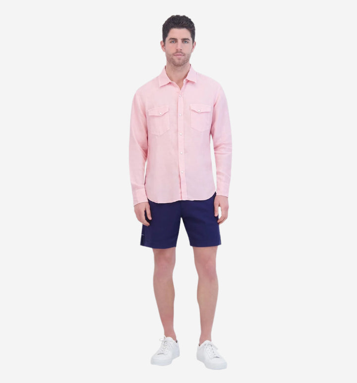 4corner linen snap shirt candy pink