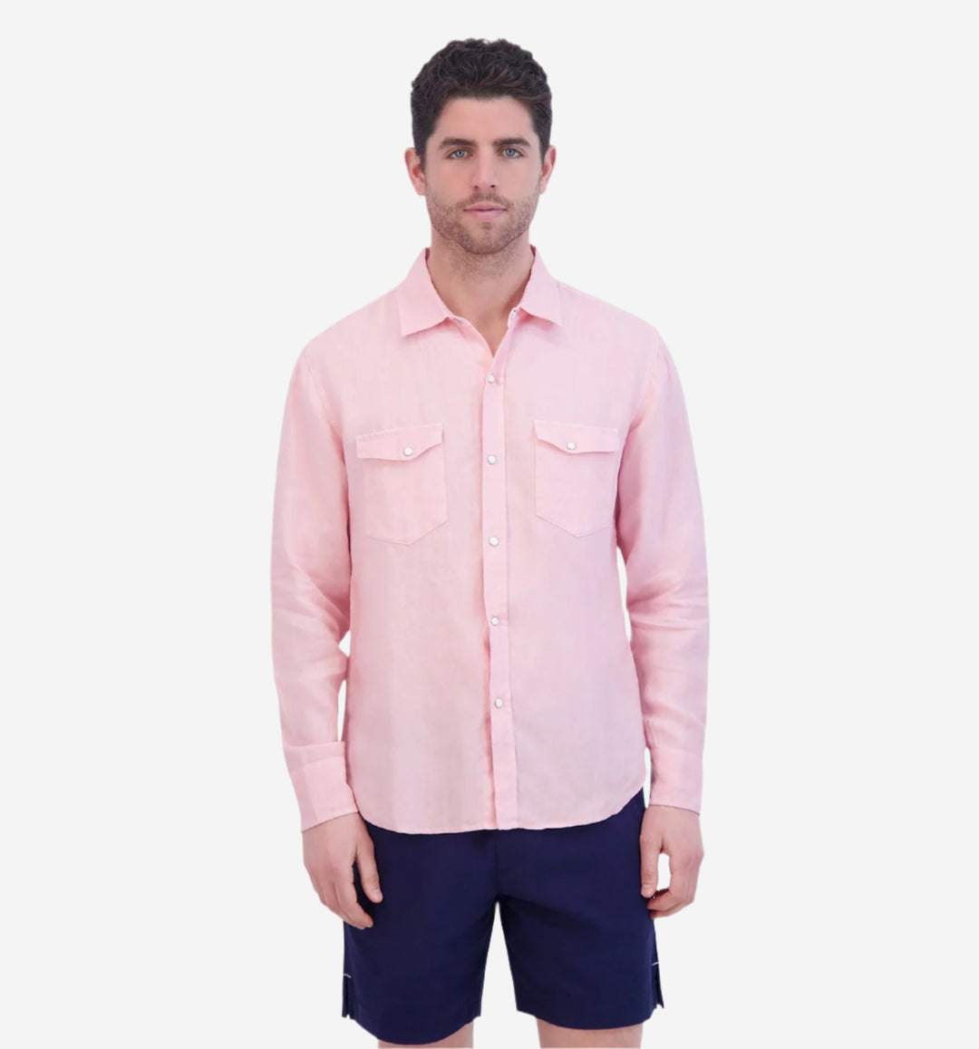 4corner linen snap shirt candy pink