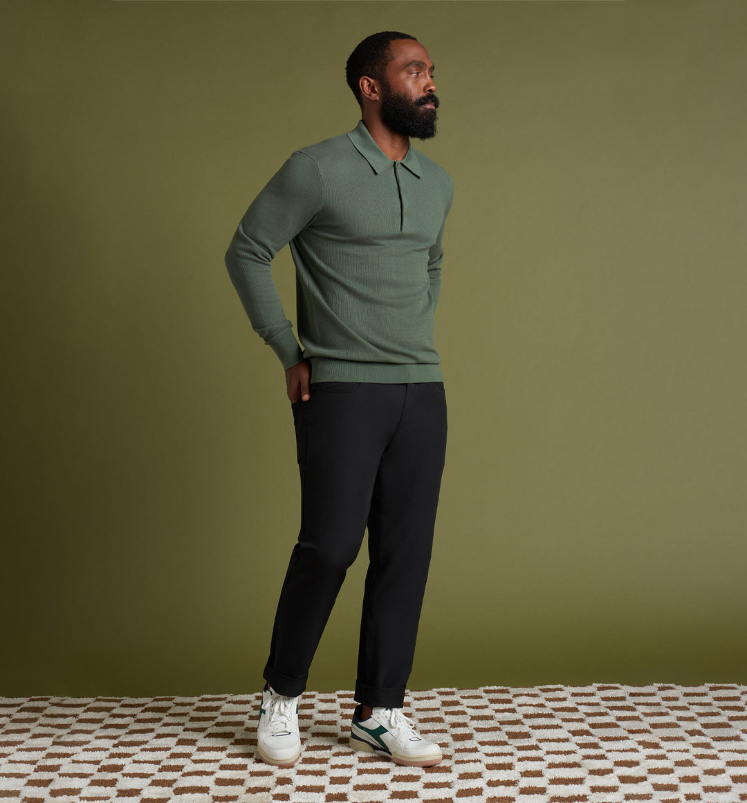 stretch poly twill 5 pocket pant black