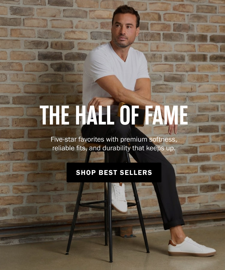 Man sitting on a stool against a brick wall with promotional text overlay.