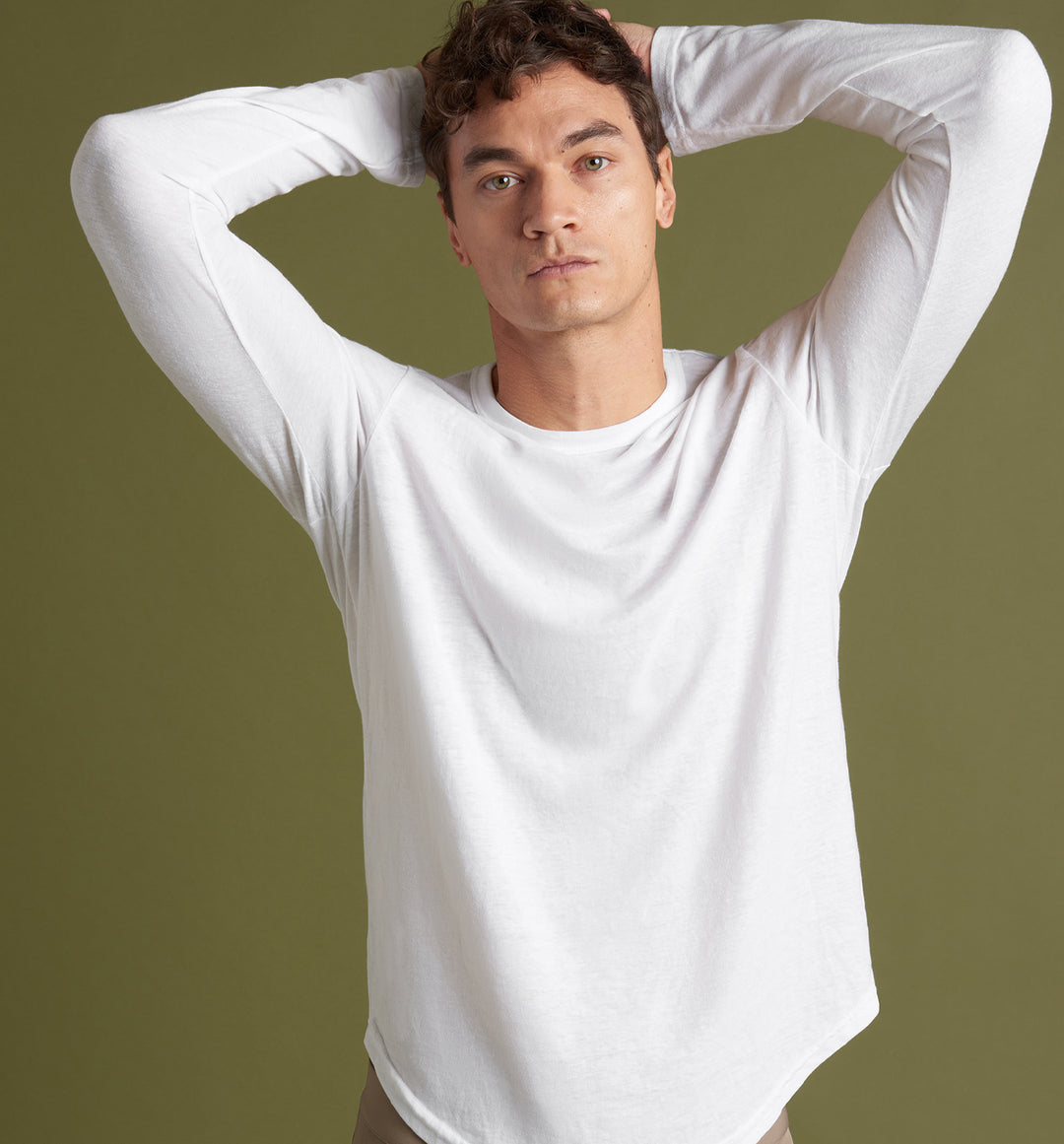 Tri-Blend Long Sleeve Scallop Crew | White | Goodlife