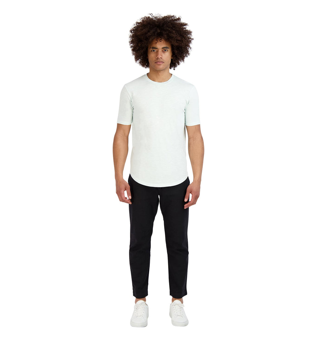 Men's White Curved Hem Shirt - Crew Neck | Goodlife