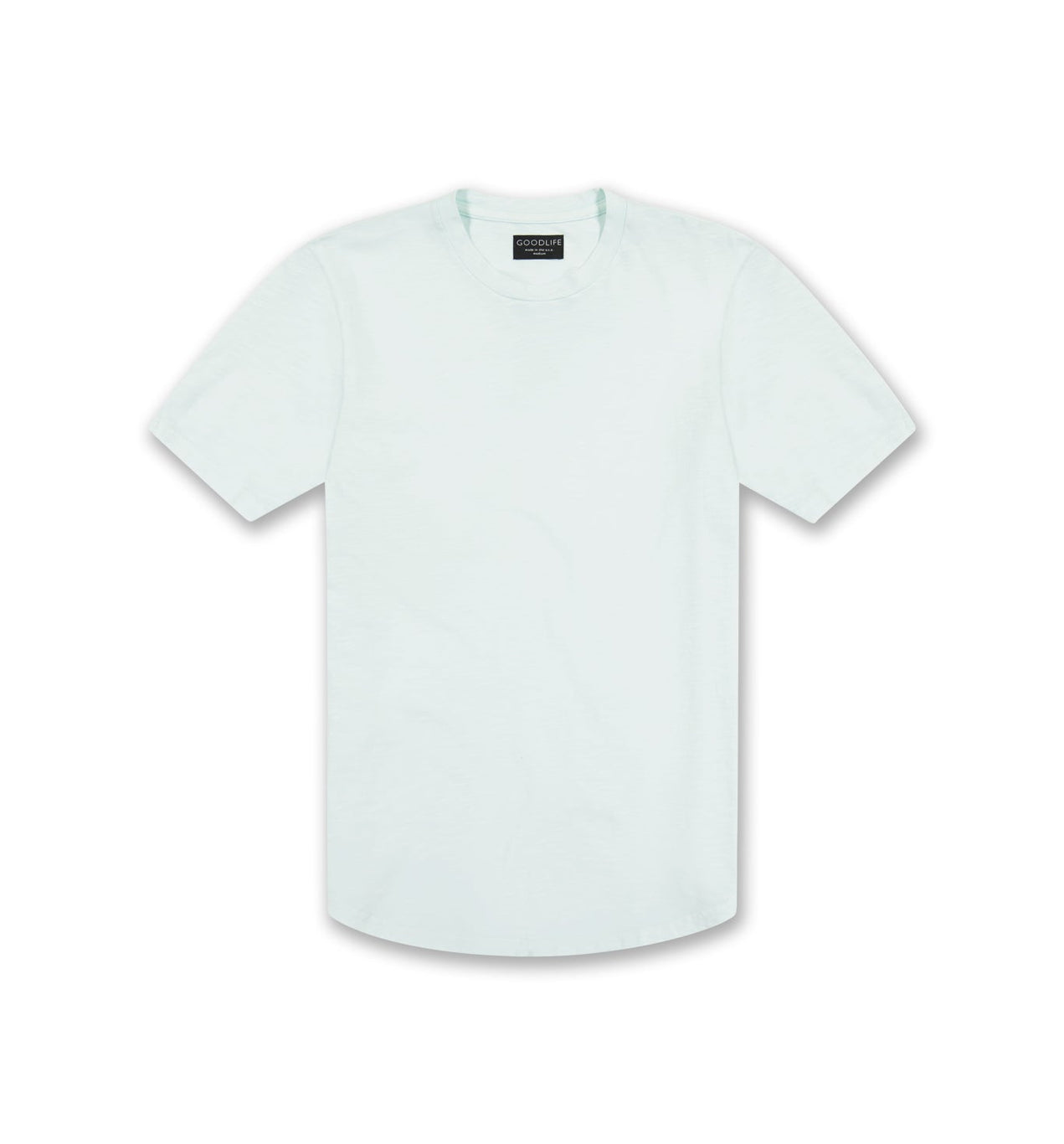 Men's White Curved Hem Shirt - Crew Neck | Goodlife