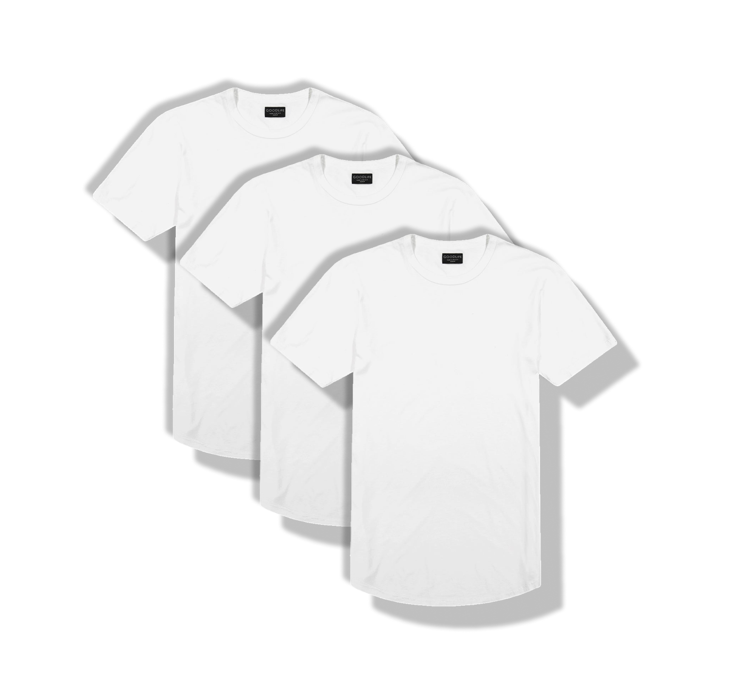 Men's White Curved Hem Shirt - Crew Neck | Goodlife Clothing