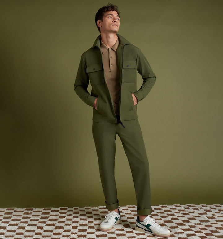 stretch poly twill shirt jacket olive
