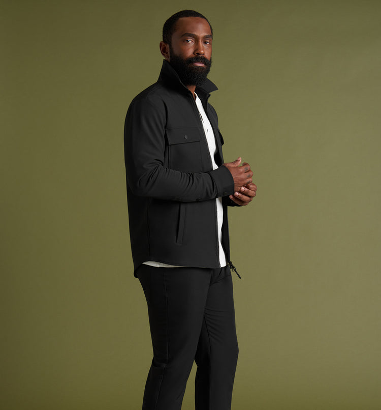stretch poly twill shirt jacket black