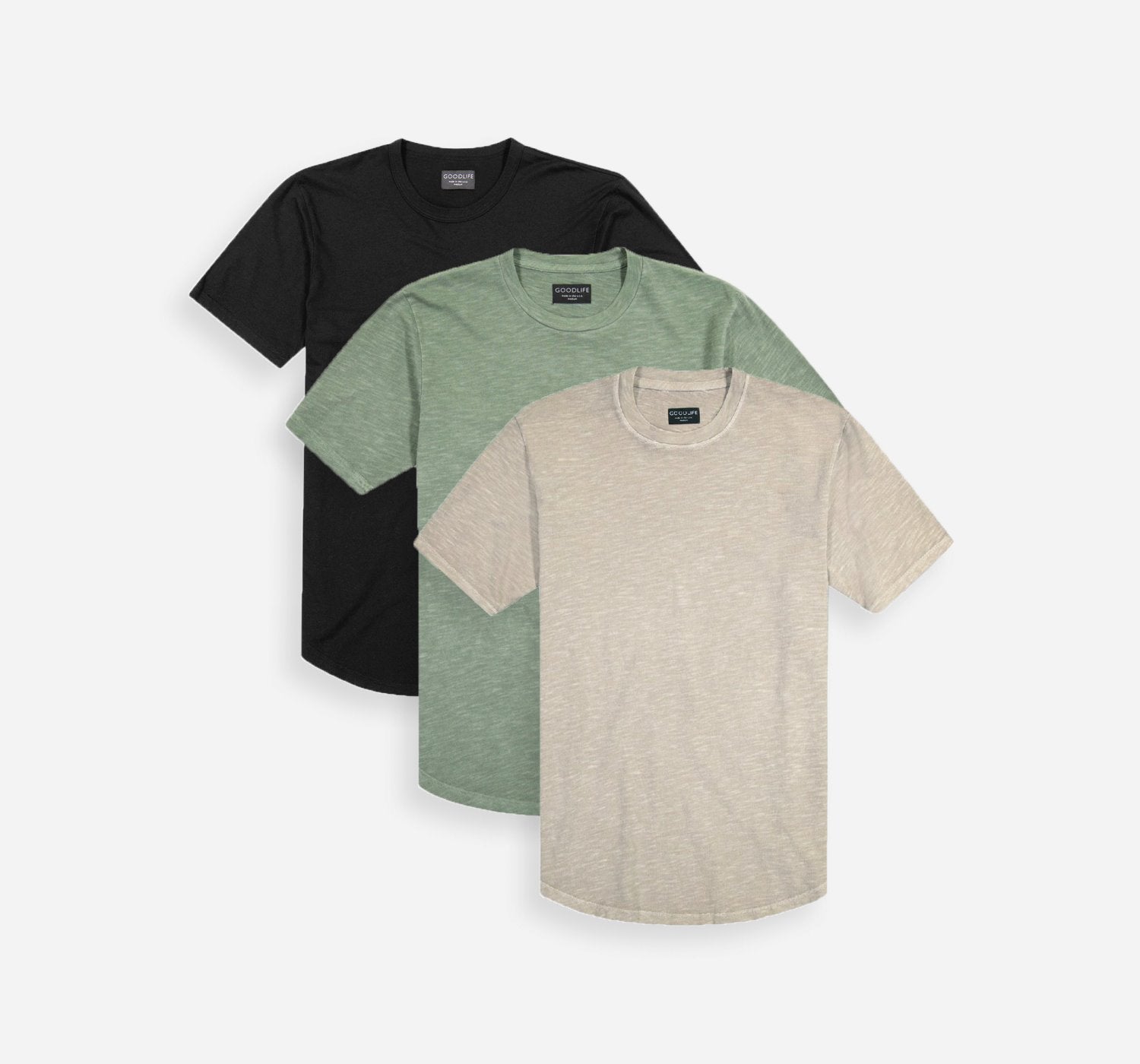 Men's White Curved Hem Shirt - Crew Neck | Goodlife