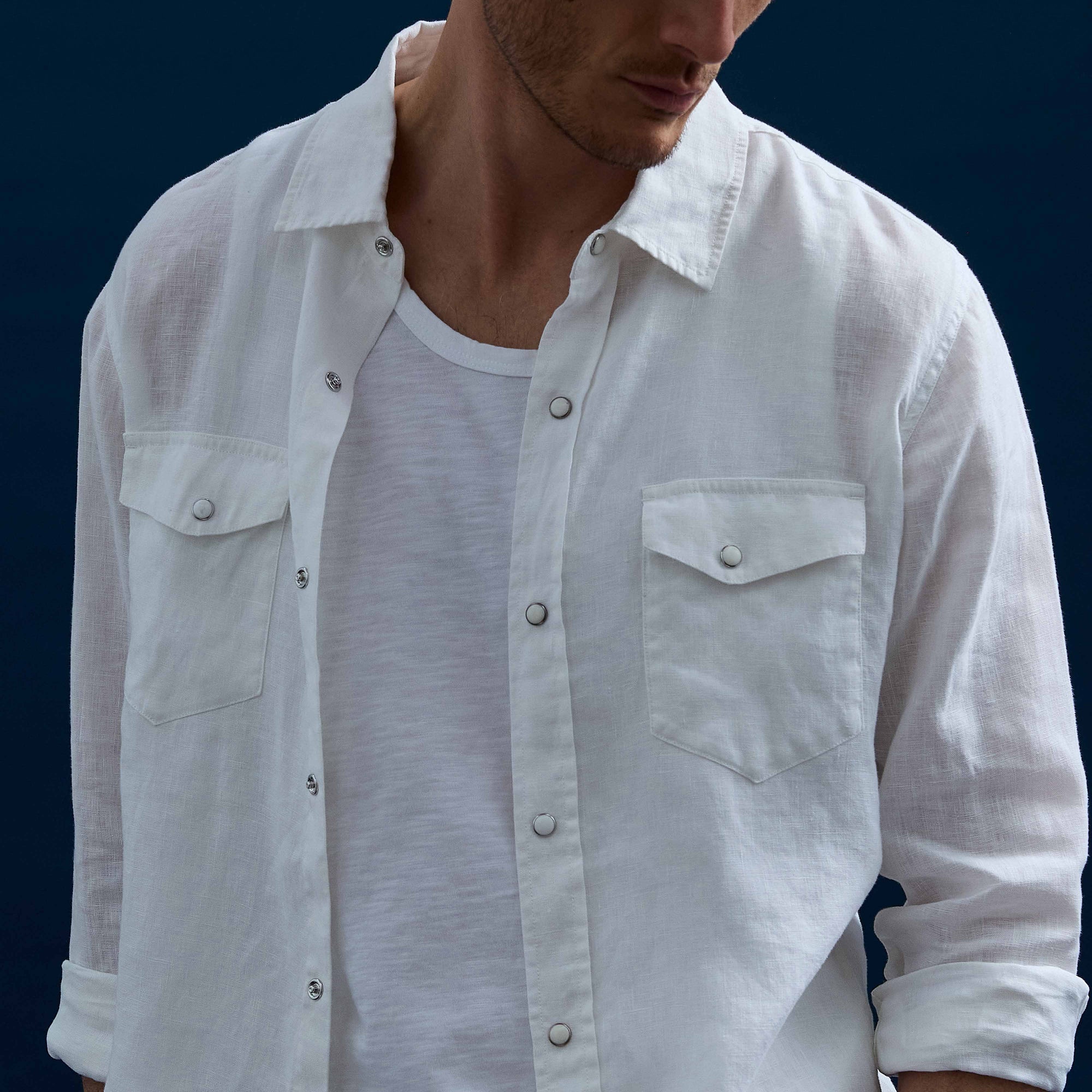 4Corner Linen Snap Shirt | White