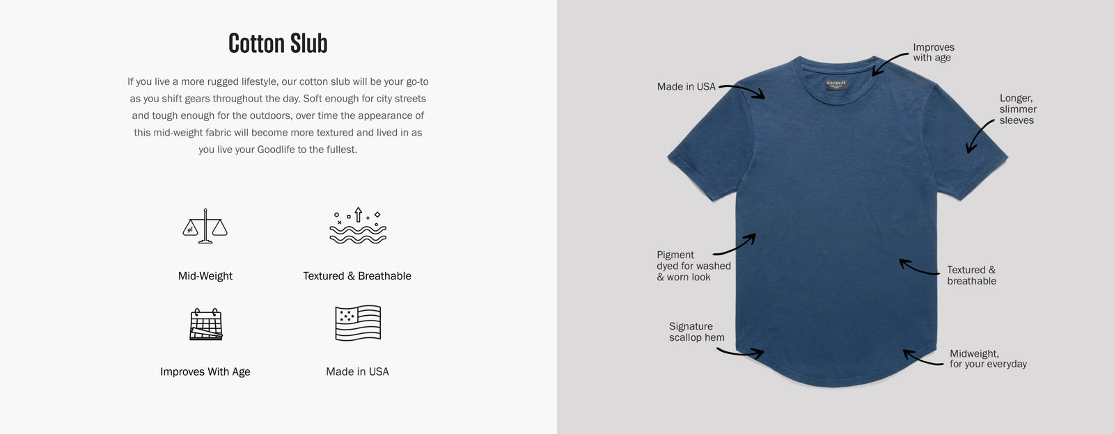 Sun-Faded Slub Scallop V-Neck T-Shirt | Black | Goodlife