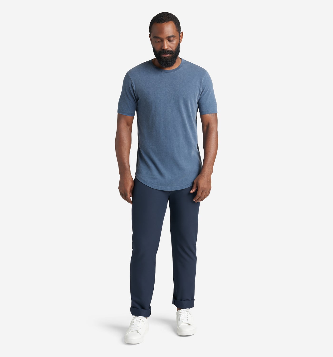 Navy Sun-Faded Slub Scallop Crew Neck T-Shirt | Goodlife