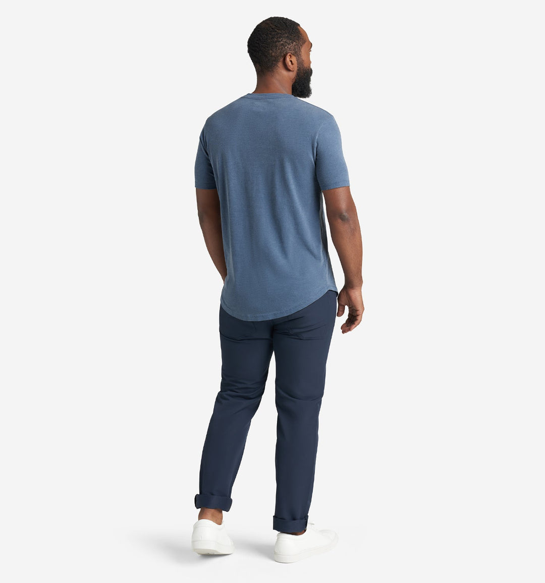 Navy Sun-Faded Slub Scallop Crew Neck T-Shirt | Goodlife