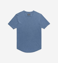 Navy Sun-Faded Slub Scallop Crew Neck T-Shirt | Goodlife