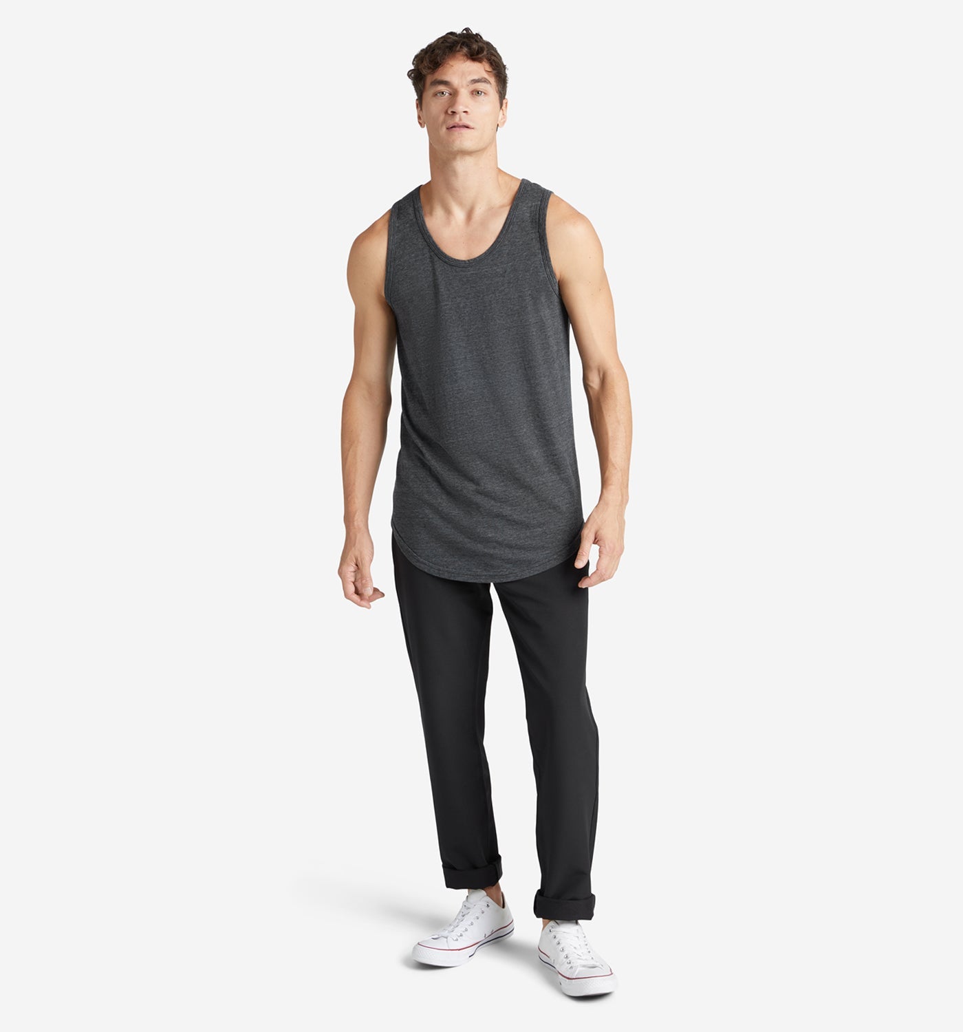 tri blend scallop tank top black