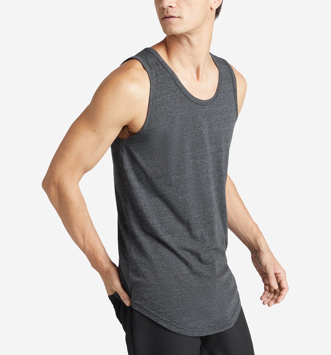 tri blend scallop tank top black