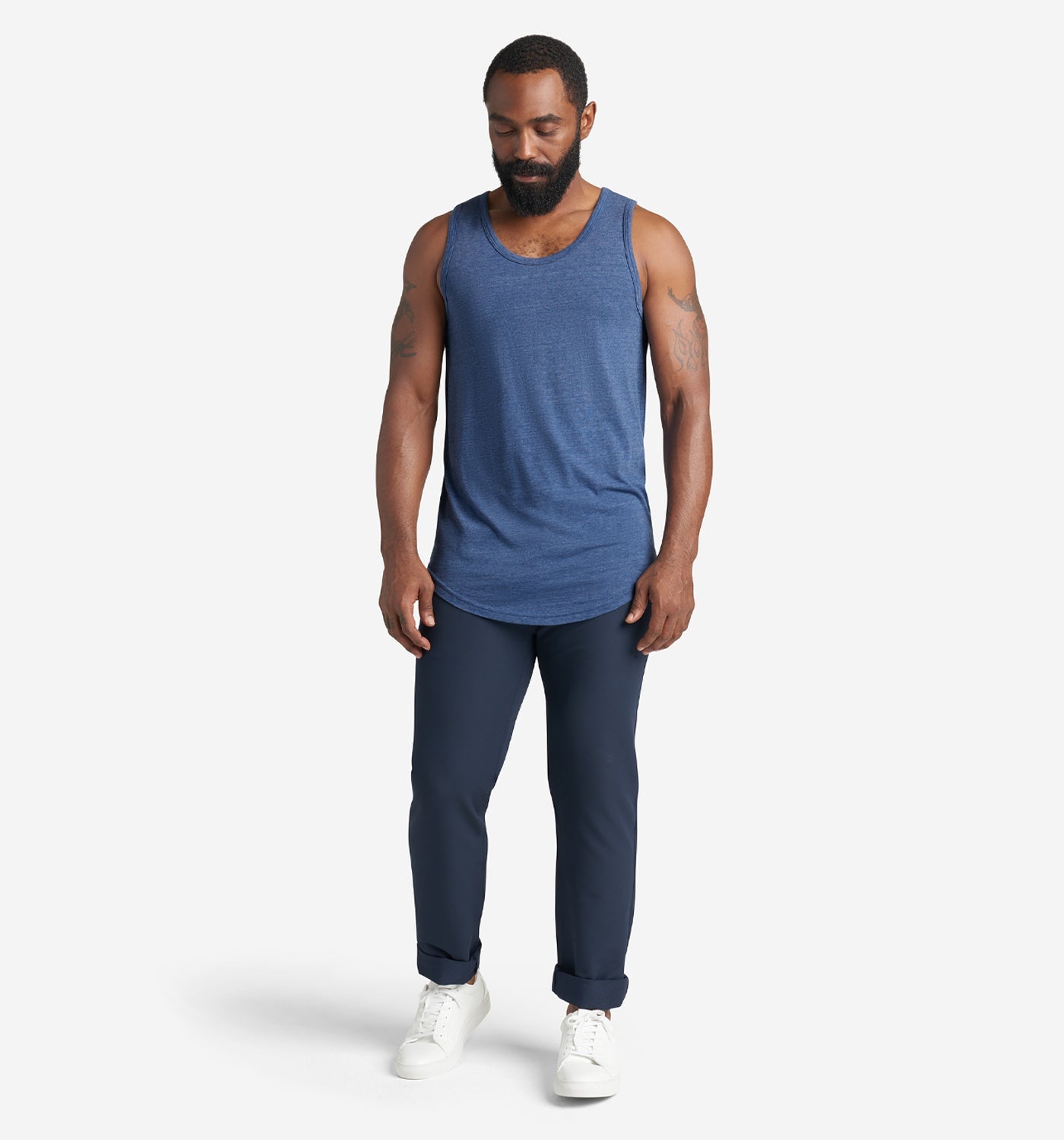 Men's Navy Tri-Blend Scallop Tank Top – Goodlife