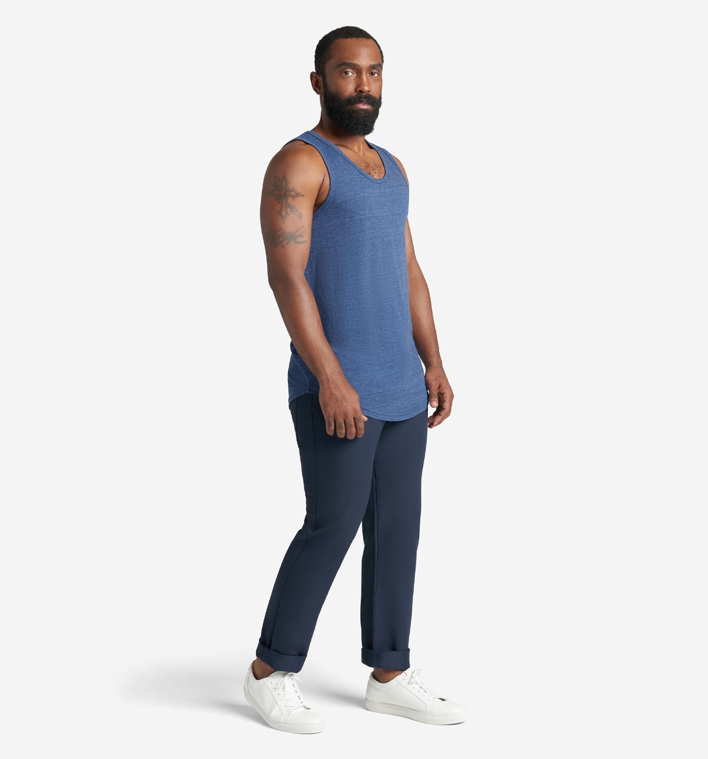 Men's Navy Tri-Blend Scallop Tank Top – Goodlife