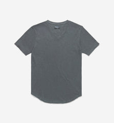 Sun-Faded Slub Scallop V-Neck T-Shirt | Black | Goodlife
