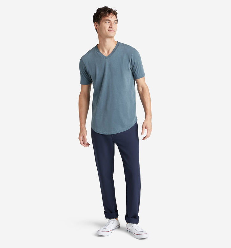 Men's Navy Sun-Faded Slub Scallop V-Neck T-Shirt | Goodlife
