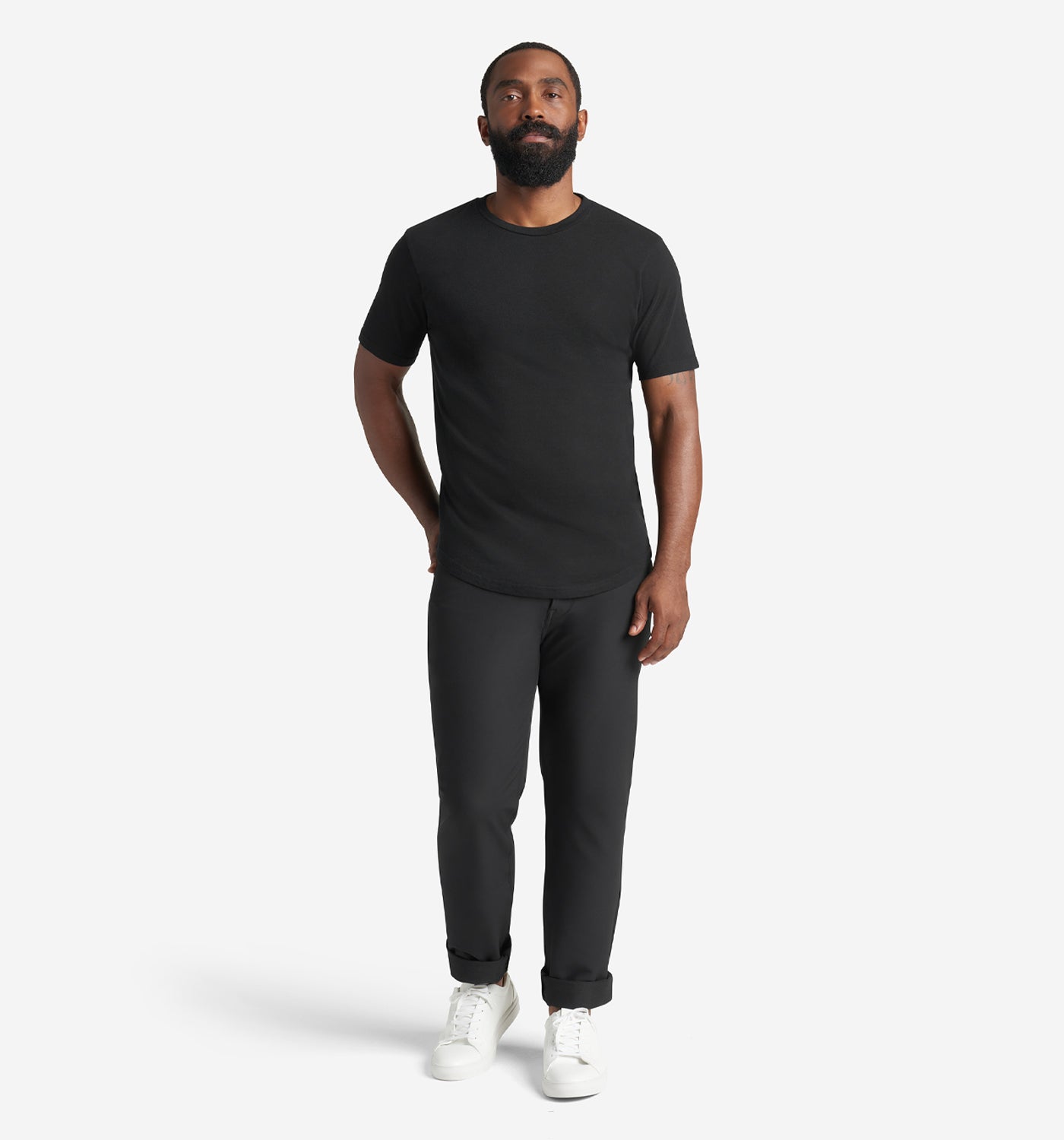 Men's Black Slub Scallop Crew Neck T-Shirt | Goodlife