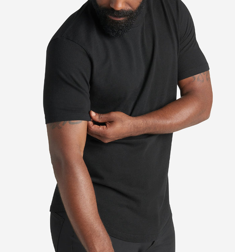 Men's Black Slub Scallop Crew Neck T-Shirt | Goodlife