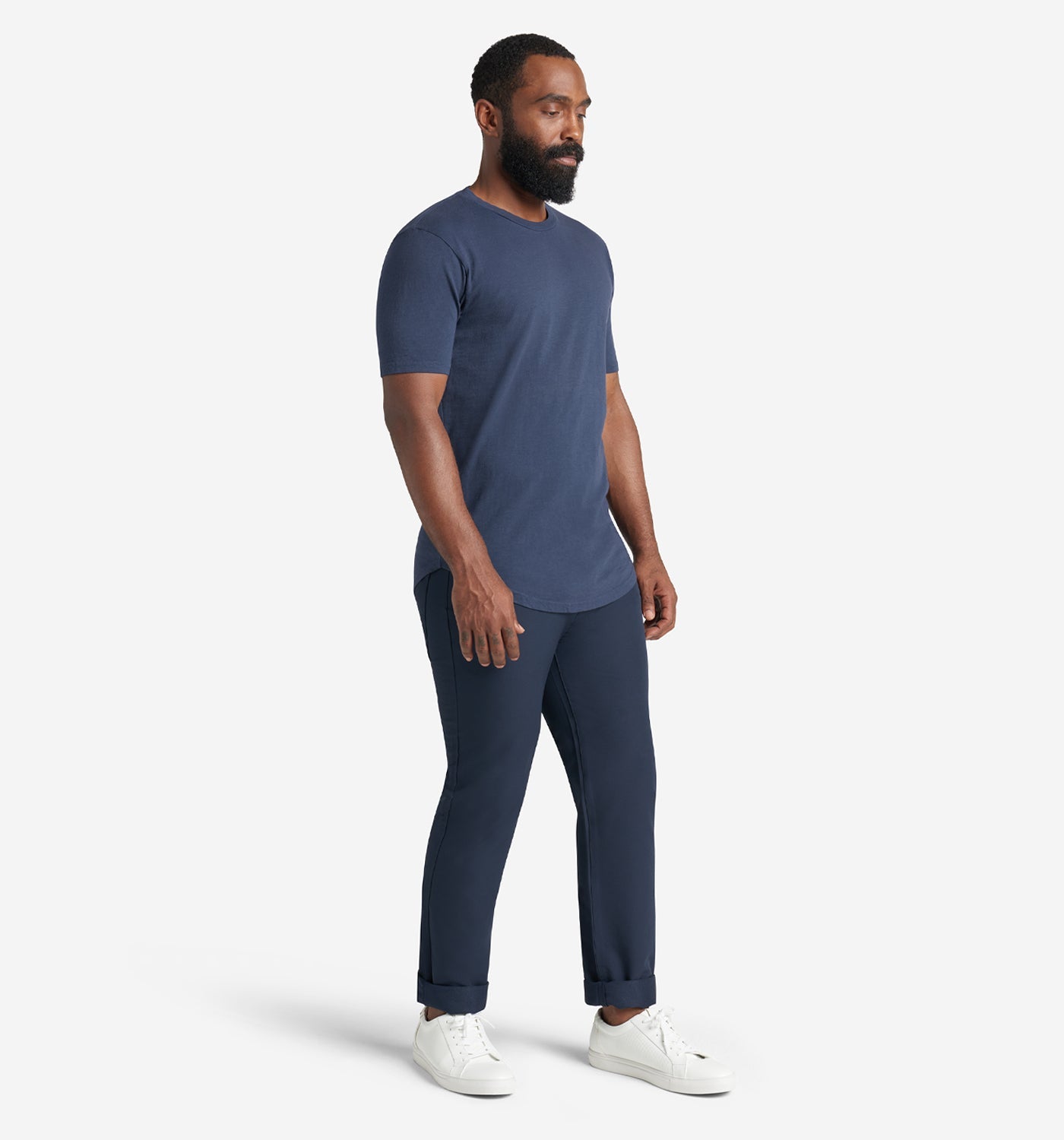 Men's White Curved Hem Shirt - Crew Neck | Goodlife