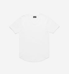 White Slub Scallop V-Neck T-Shirt | Goodlife