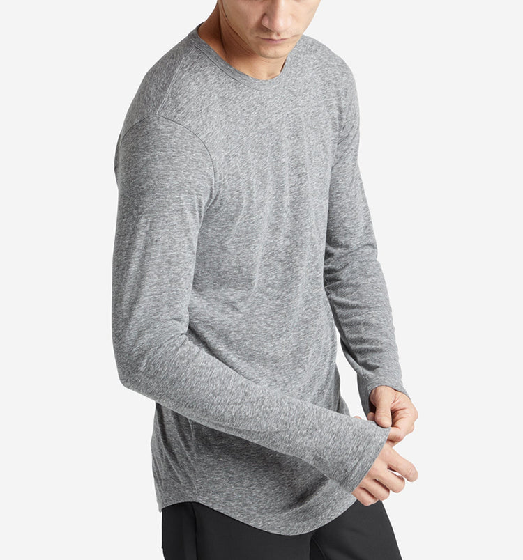 LS Tri-Blend Scallop Crew | Heather Grey | Goodlife