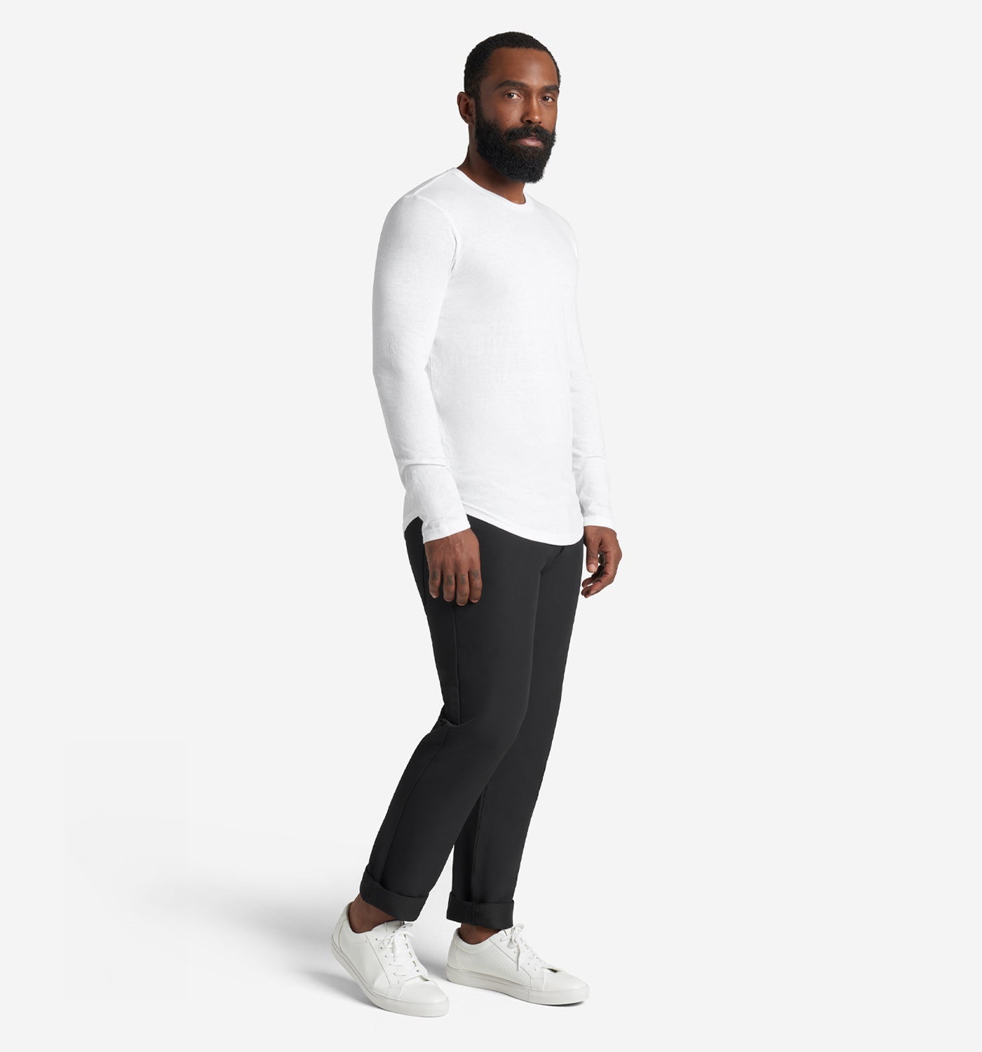 Tri-Blend Long Sleeve Scallop Crew | White | Goodlife