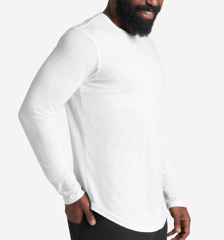 Tri-Blend Long Sleeve Scallop Crew | White | Goodlife