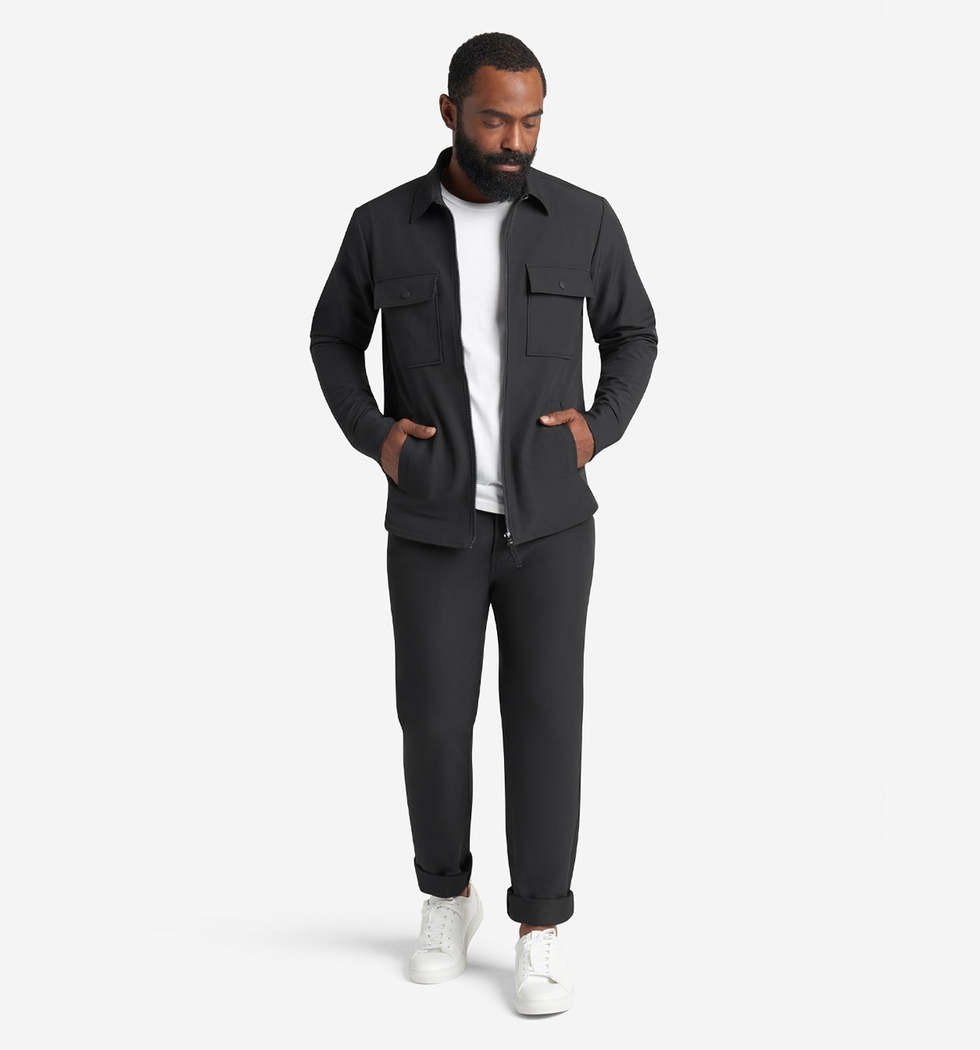 Stretch Poly Twill Shirt Jacket | Black