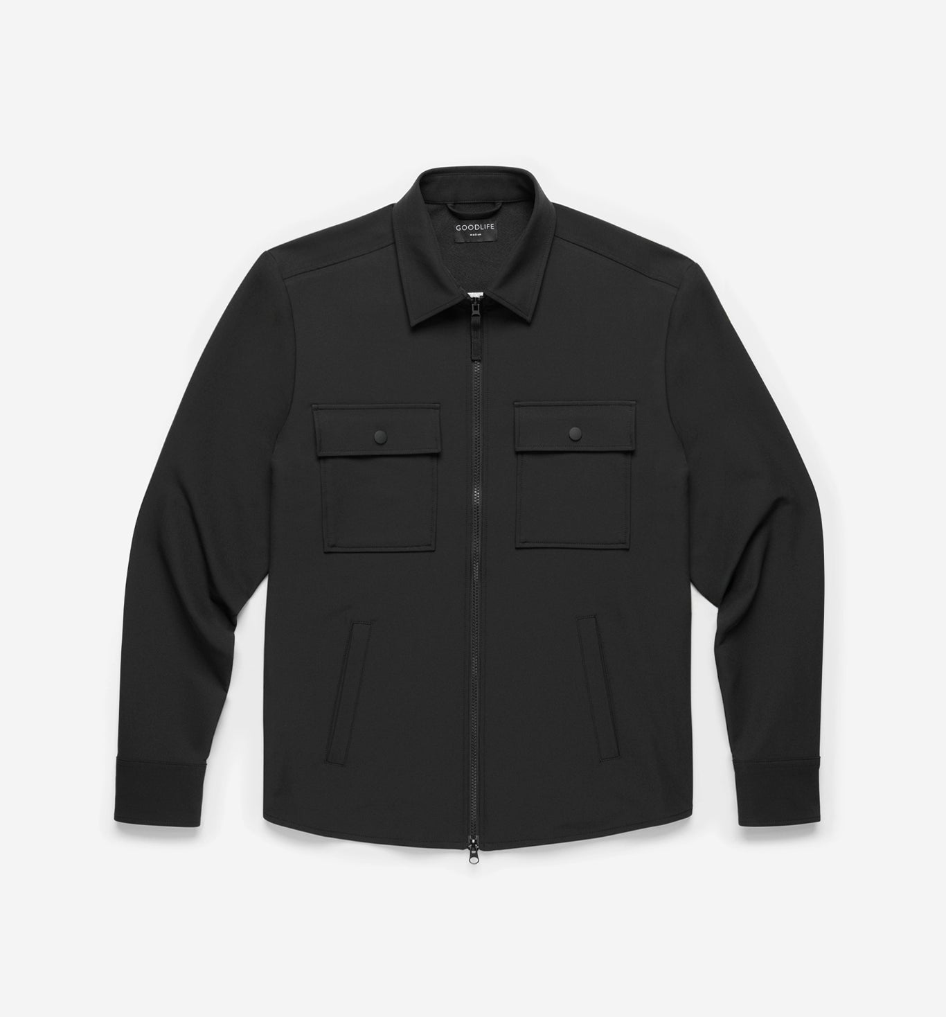 stretch poly twill shirt jacket black