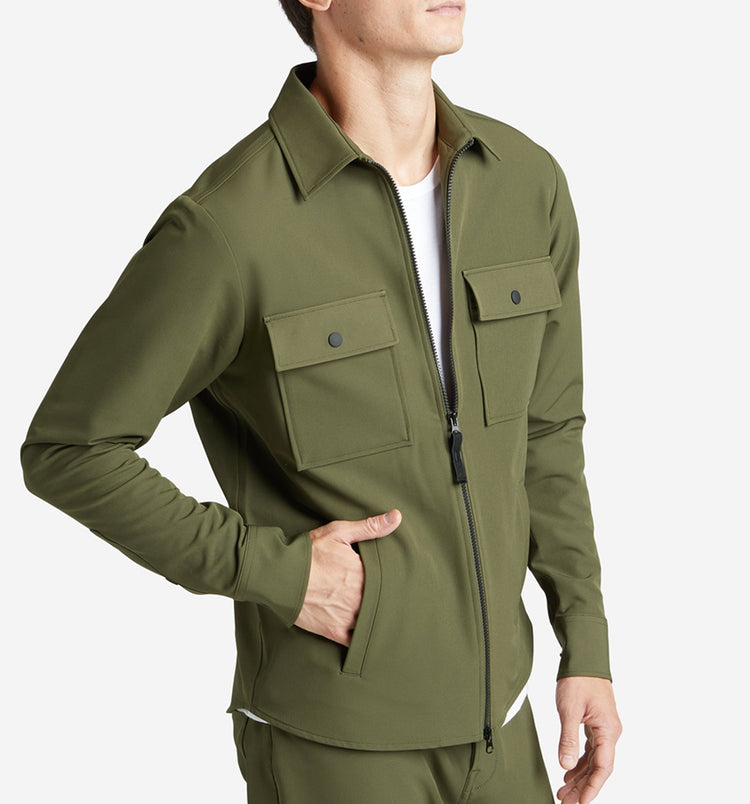 stretch poly twill shirt jacket olive