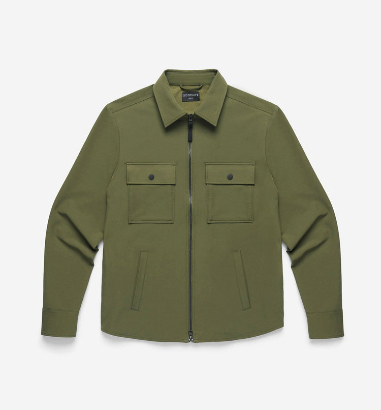 stretch poly twill shirt jacket olive