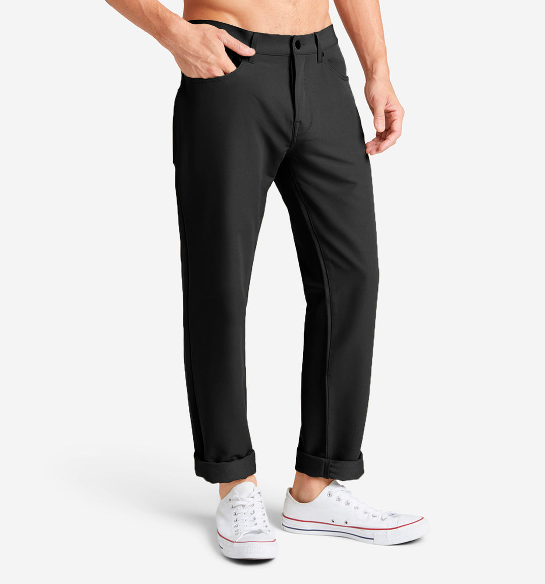 stretch poly twill 5 pocket pant black