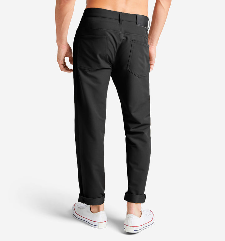 stretch poly twill 5 pocket pant black