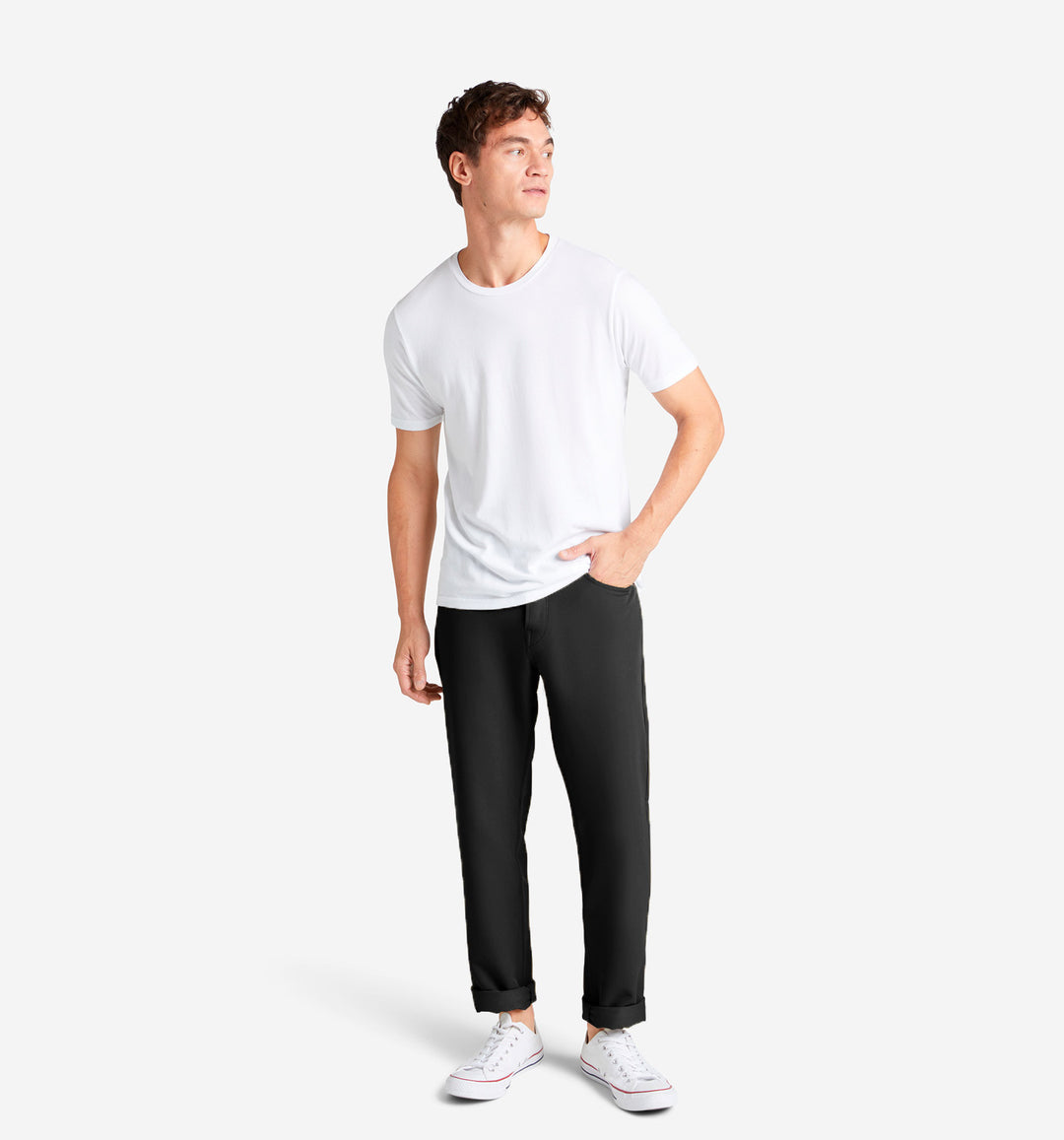 stretch poly twill 5 pocket pant black