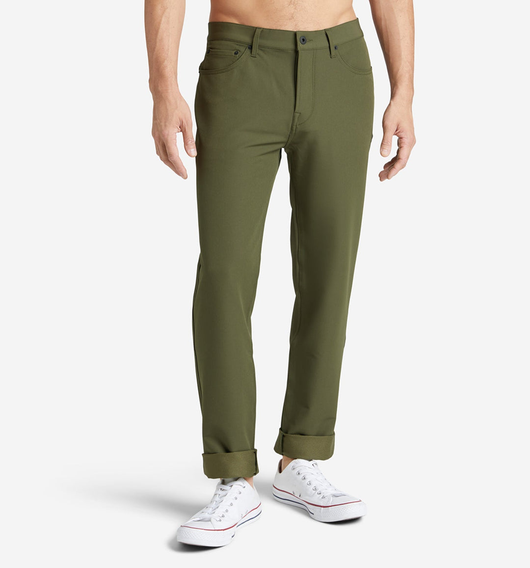 stretch poly twill 5 pocket pant olive