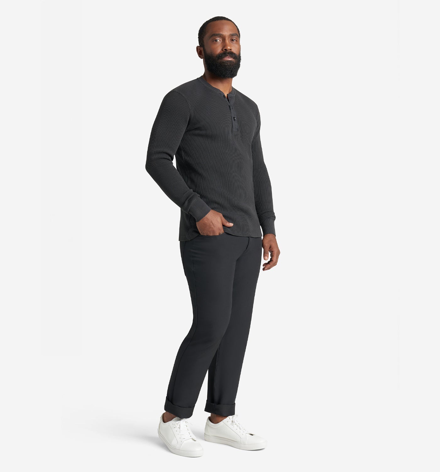 LS Thermal Waffle Henley | Black